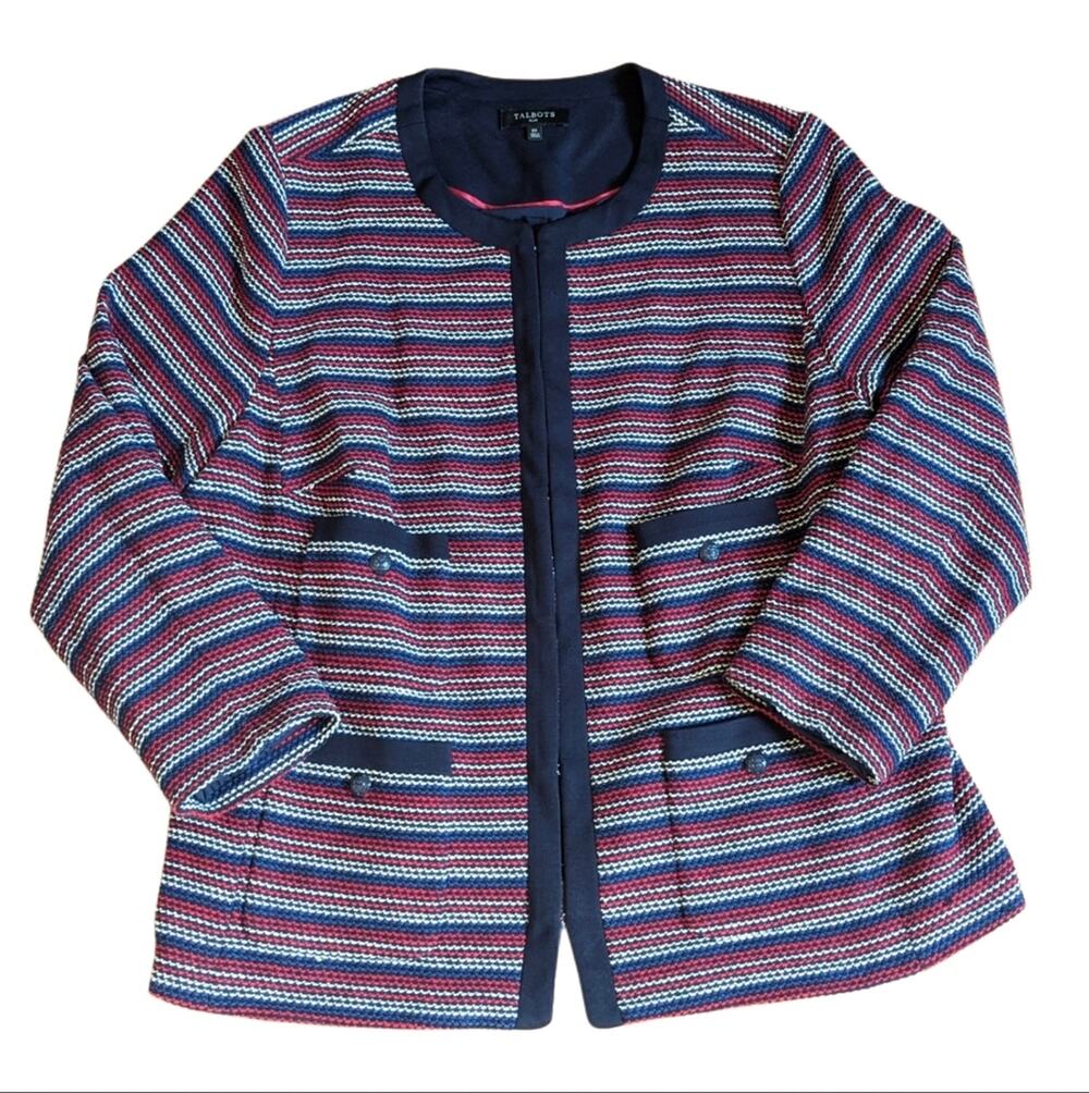 Talbots Bouclé Stripe Four Pocket Italian Knit Business Casual Jacket Women's 2X